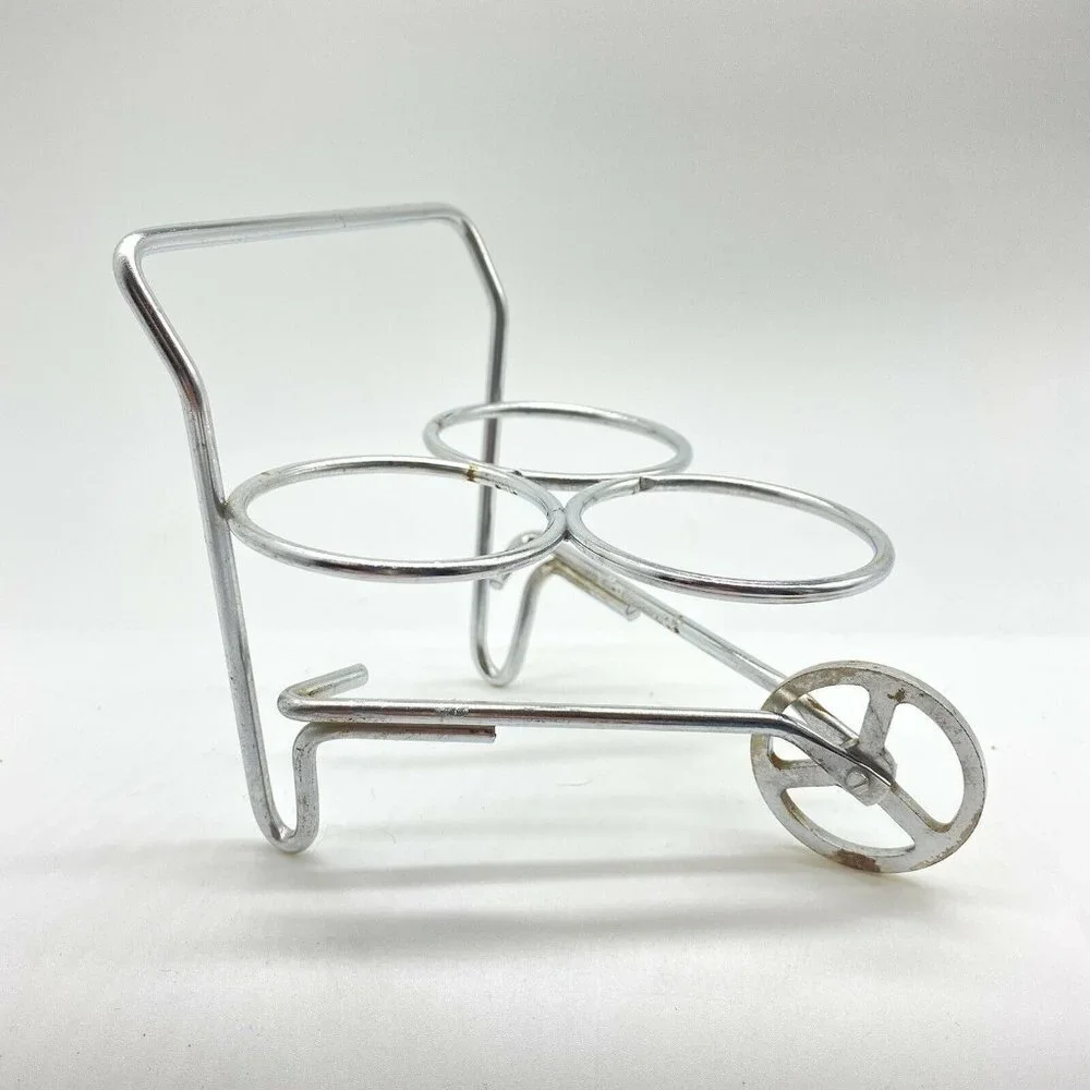 Vintage Glass Salt Pepper Mustard Condiment Set Wheelbarrow Caddy Metal‎ Holder